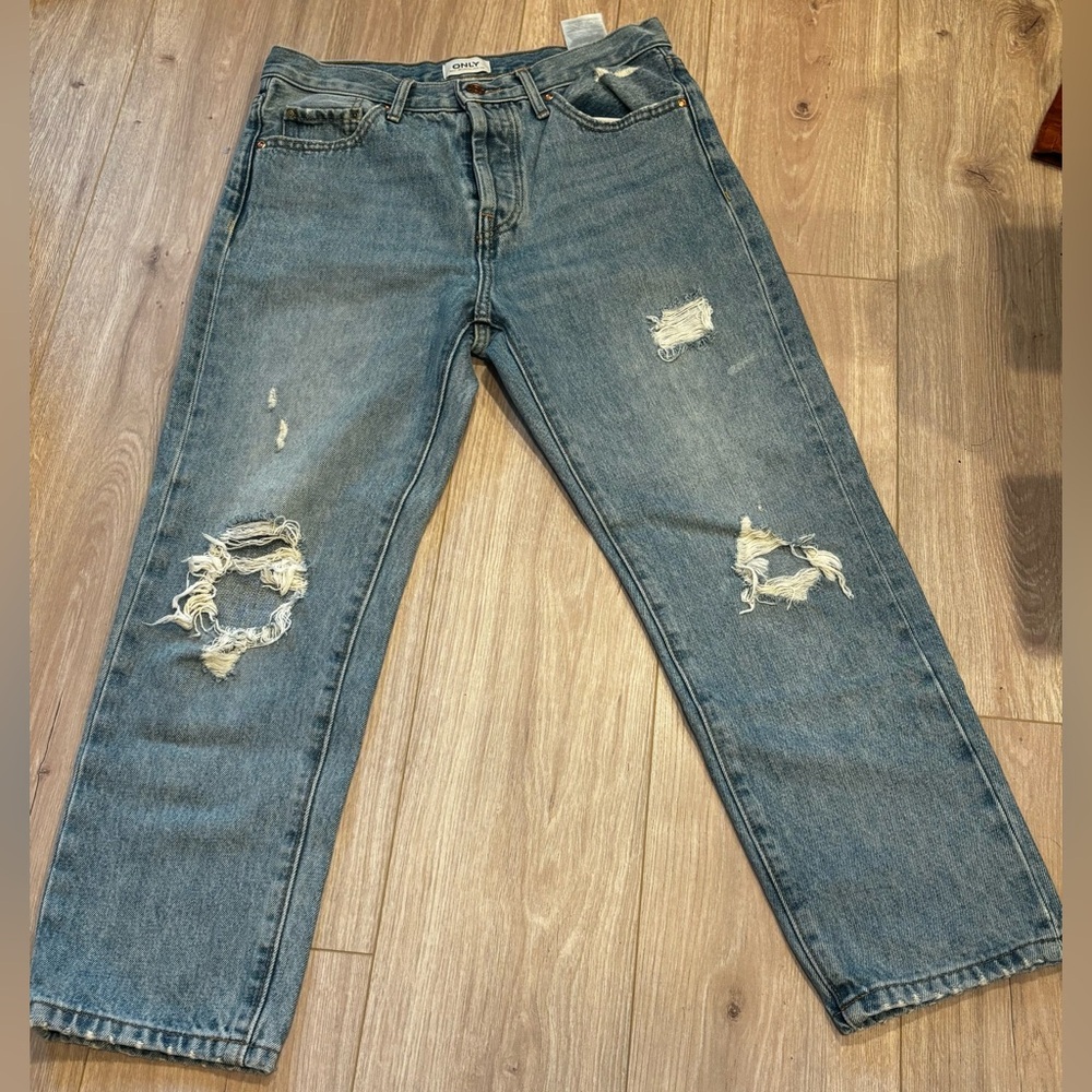 Mid-Rise Distressed Jeans